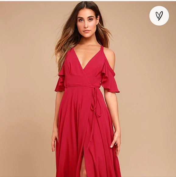 Lulus Dresses & Skirts - NWT - Lulu's - Easy Listening Berry Pink Cold-Shoulder Wrap Maxi Dress - XS